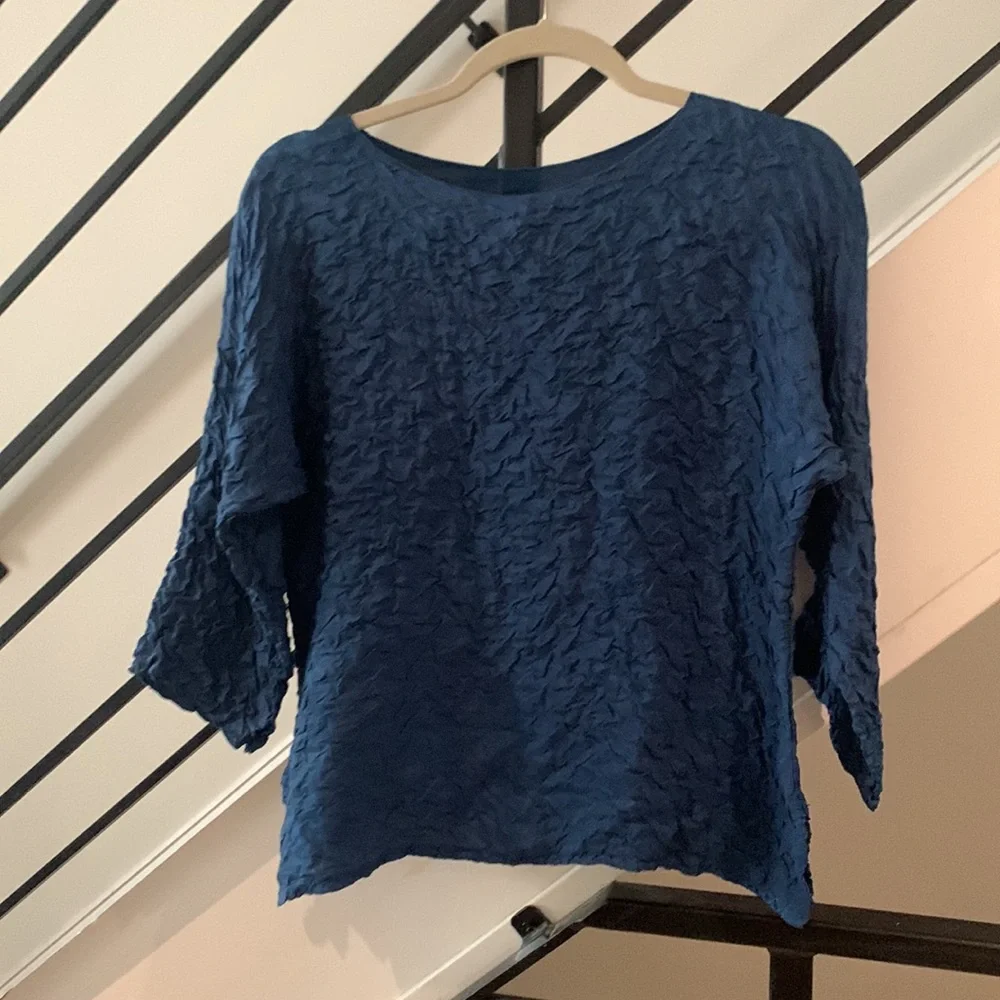 Silk handcrafted blue blouse and funky scarf black and blue set size small - Picture 4 of 9